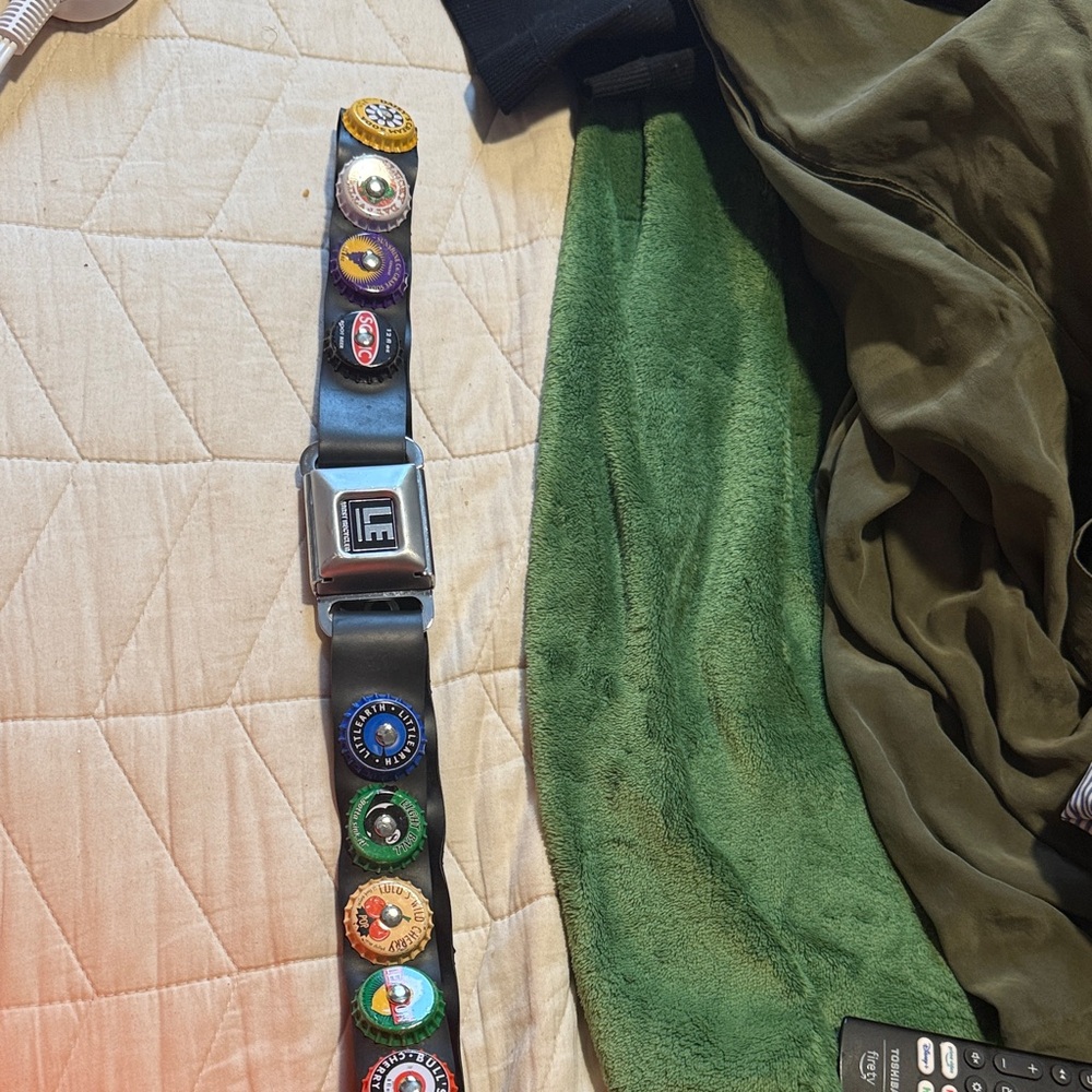 Black Belt with Colorful Bottle Cap Accents